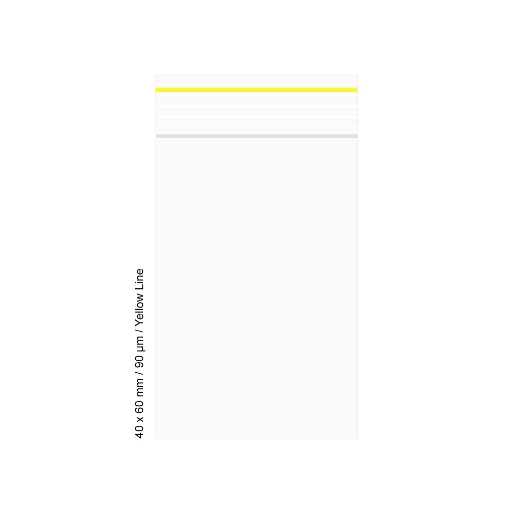 Polybeutel 4 mal 6cm, 90my, VE500, YELLOW LINE