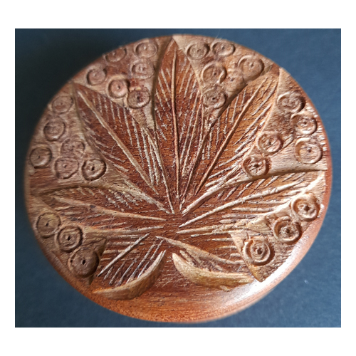 Wooden Grinder, 60 mm Ø, LEAF, 2-piece-WN105LEAF-Bam Bam Bhole_2.jpg