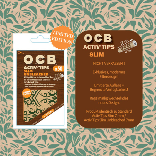 OCB ACTIV Tips Slim, 7mm Diameter, Unbleached, 1x50-pack, LE-ZU3SUNBL-OCB_2.jpg