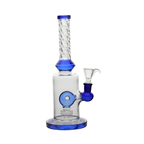 Blue Twisted Bong With Ring Percolator, 25 cm