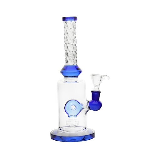 Blue Twisted Bong With Ring Percolator, 25 cm