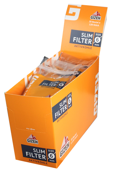 Gizeh Slim Filter 6mm Ø-VE20 Á 120 Activated Carbon