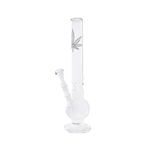 Glasbong mit Blatt, 50mm Ø, 44cm, Ice, 18.8er