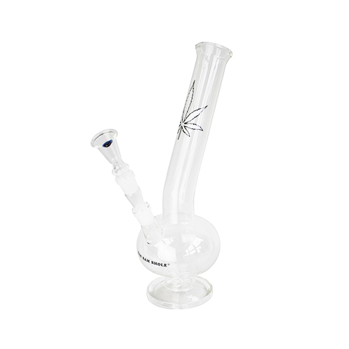 Glasbong mit Blatt, gebogen, 33cm, 18.8er Schliff