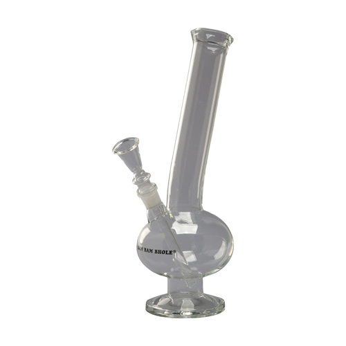 Glass Bong With Leaf, Curved, 33cm, 18.8mm Ground Joint