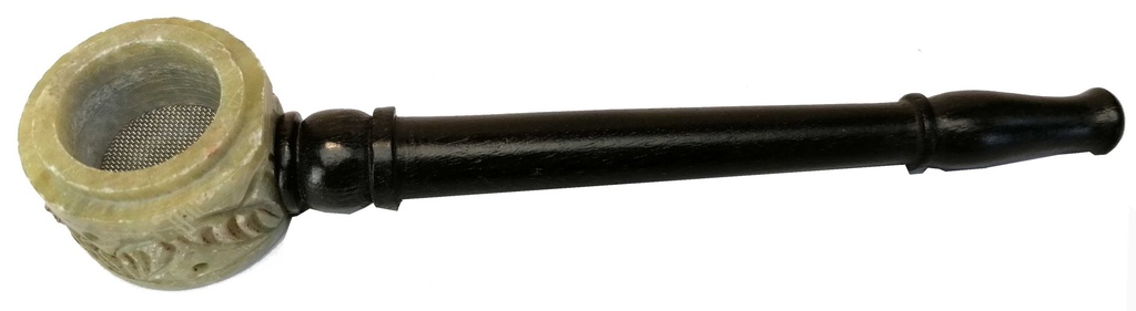 Wooden Pipe With Stone Bowl, Screw-on, 13 cm Long