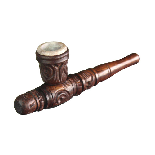 Wooden Pipe, approx. 12 Cm, Soapstone Insert