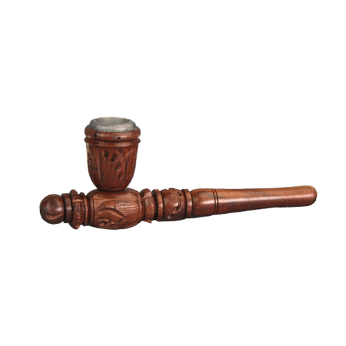 Wooden Pipe - approx. 14 cm - Soapstone Downstem