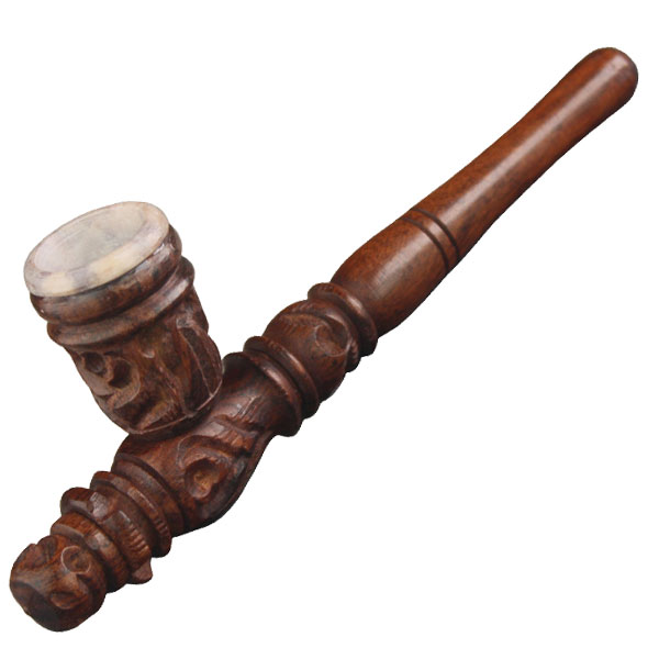Wooden Pipe - approx. 14 cm - Soapstone Downstem