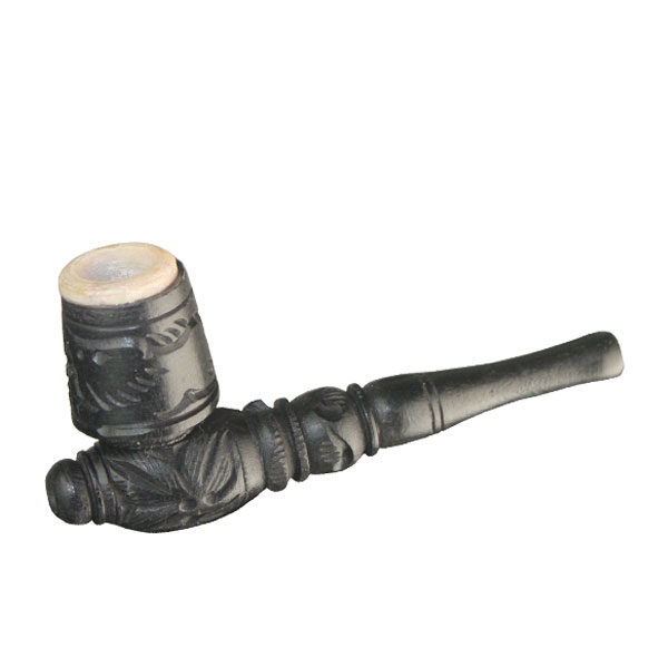 Wooden Pipe - Dark - Screw Cap - Soapstone Downstem - 9 cm