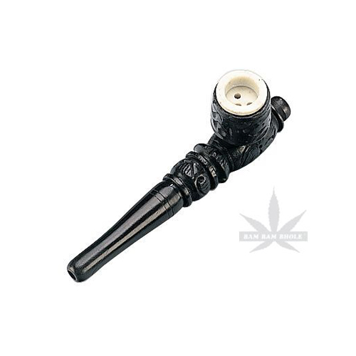 Wooden Pipe - Dark - Screw Cap - Soapstone Downstem - 9 cm