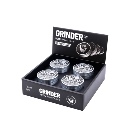 Metall Grinder, Silber LEAVES 37-1, 50mmØ,4-part