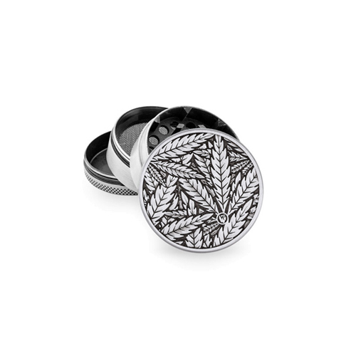 Metal Grinder, Silver LEAVES33, 50mmø, 4-part, Sieve