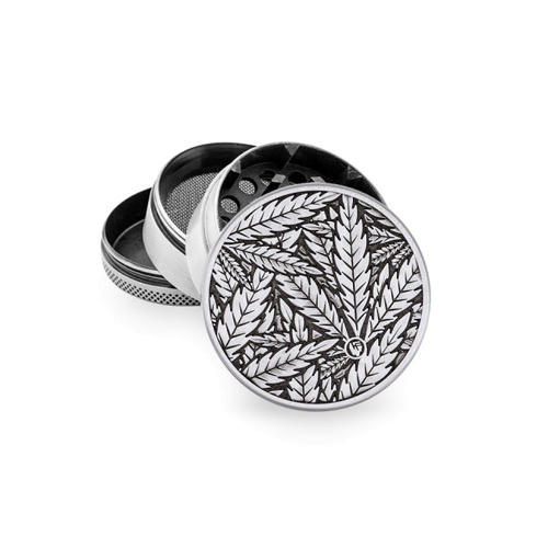 Metal Grinder, Silver LEAVES33, 50mmø, 4-part, Sieve