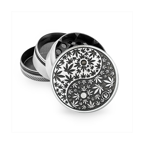 Metal Grinder, Yin Yang Leaves, 50mmø, 4-piece, Sieve