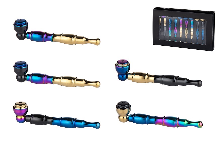 Metallpfeifen, 10er Display, mehrfarbig , 11,5cm