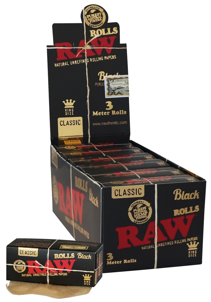 RAW Schwarz Rolls KS Paper, Box/12 - 3m
