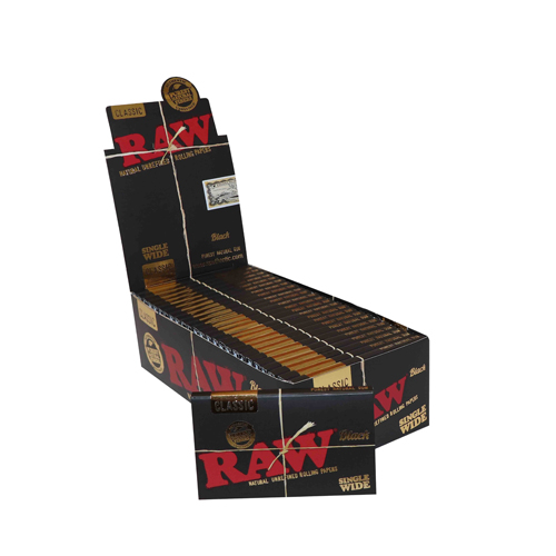 RAW Black Single Wide Papers, Pack Of 25, 100 Leaves