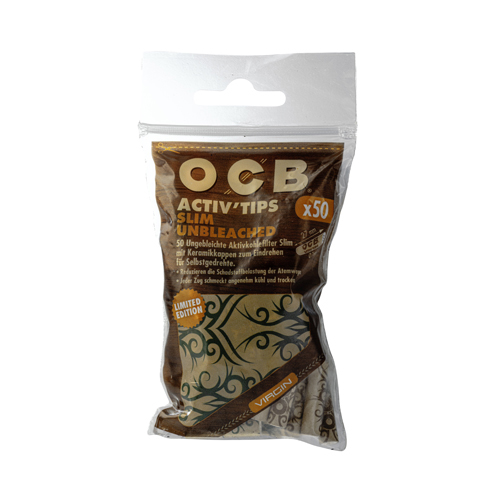 OCB ACTIV Tips Slim, 7mm Diameter, Unbleached, 1x50-pack, LE