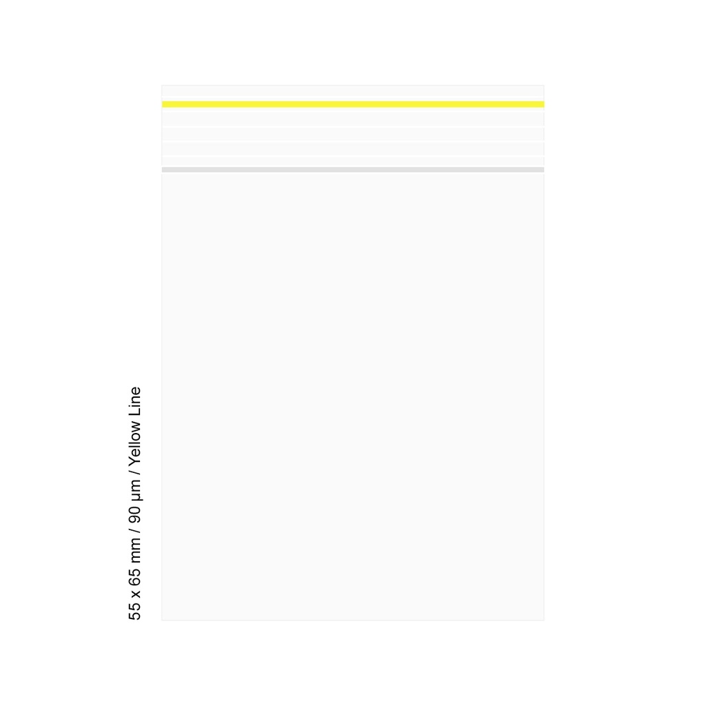 Polybeutel 5,5 mal 6,5cm, 90my, VE500, YELLOW LINE