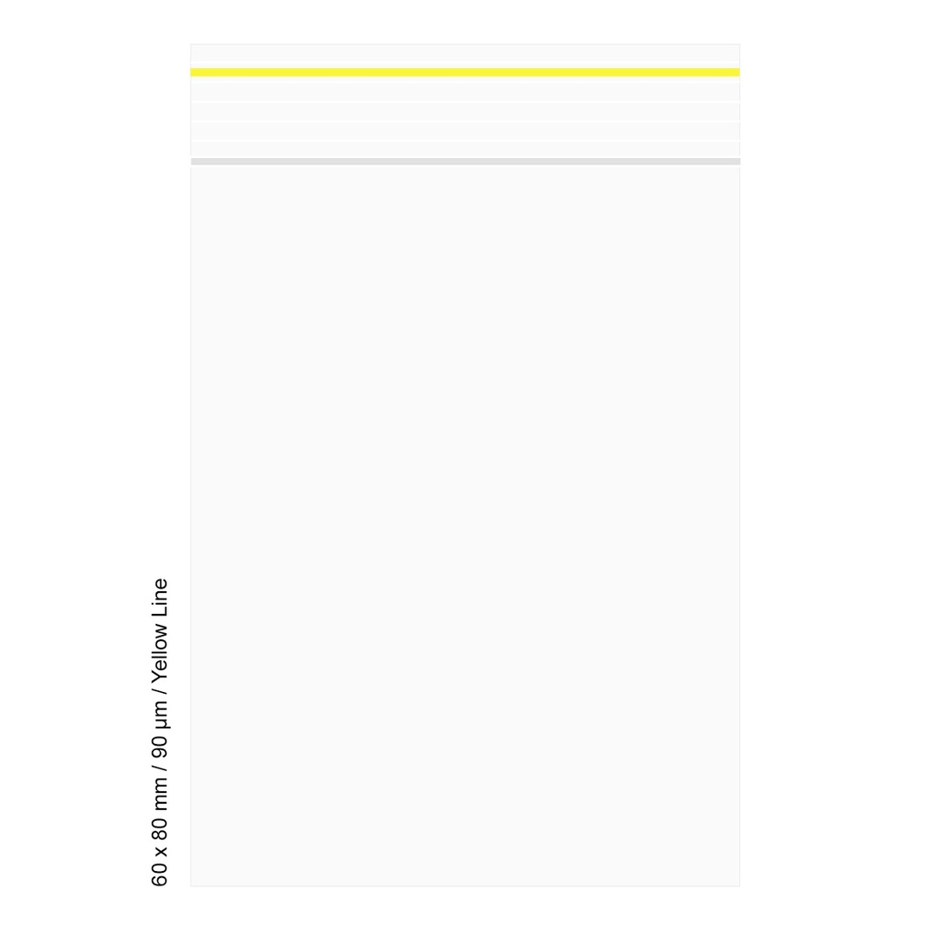 Polybeutel 6 mal 8 cm, 90my, VE500, YELLOW LINE