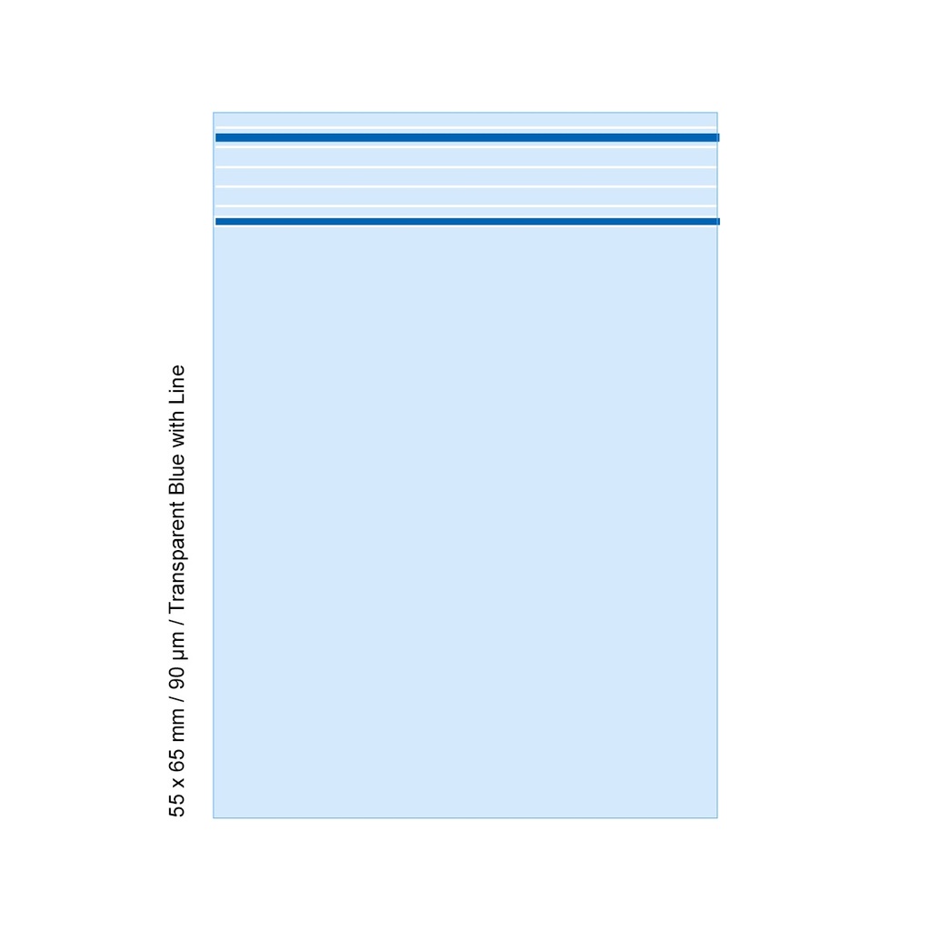 Poly Bag 5.5 X 6.5 Cm, 90 My, VE500, Transparent Blue