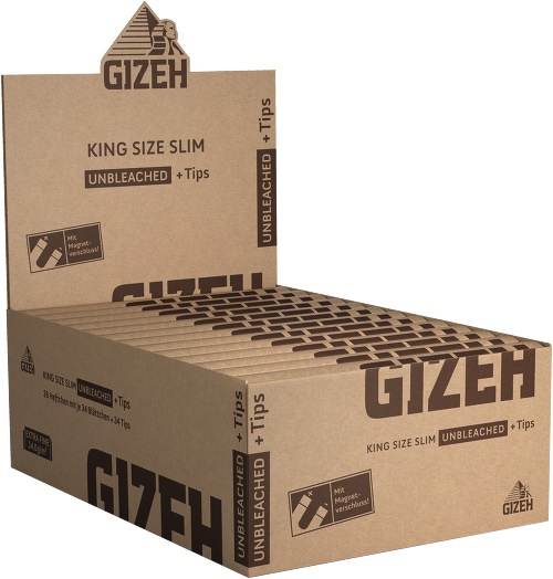 Gizeh King Size Slim UNBLEACHED + Tips, 26er Pack