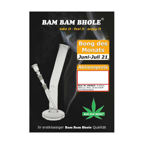 [GW46LR] Curved Cylinder Glass Bongs, 34cm, 14.5mm