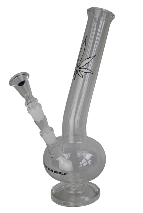 [GW21XL] Glass Bong With Leaf, Curved, 33cm, 18.8mm Ground Joint