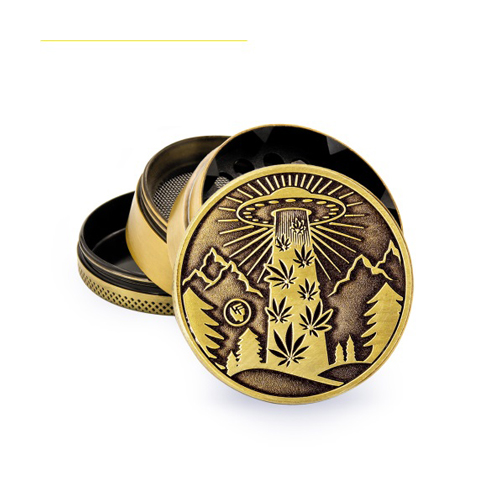 [WNC54UGO] Metall Grinder, 420 UFO GOLD, 50mmØ, 4-teilig,Sieb