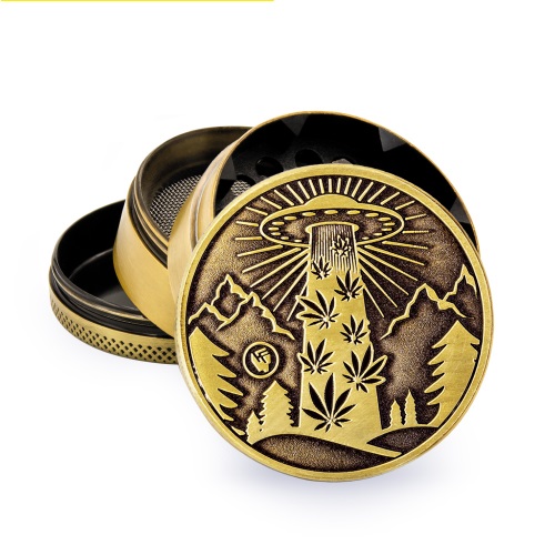 [WNC54UGO] Metall Grinder, 420 UFO GOLD, 50mmØ, 4-teilig,Sieb