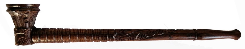 [WP24] Screw-in pipe, wood, 23 cm, brown + carved