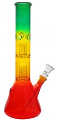 [SSC10214] Glass Bong, Double Percolator, Rasta Color, 30cm