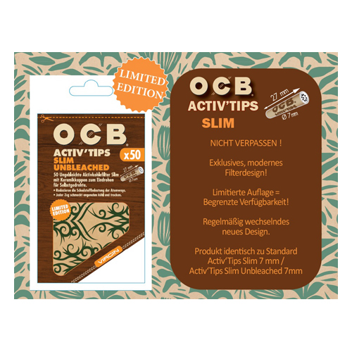 [ZU3SUNBL] OCB ACTIV'Tips Slim, 7mmØ, Unbleached, 1x50er, LE