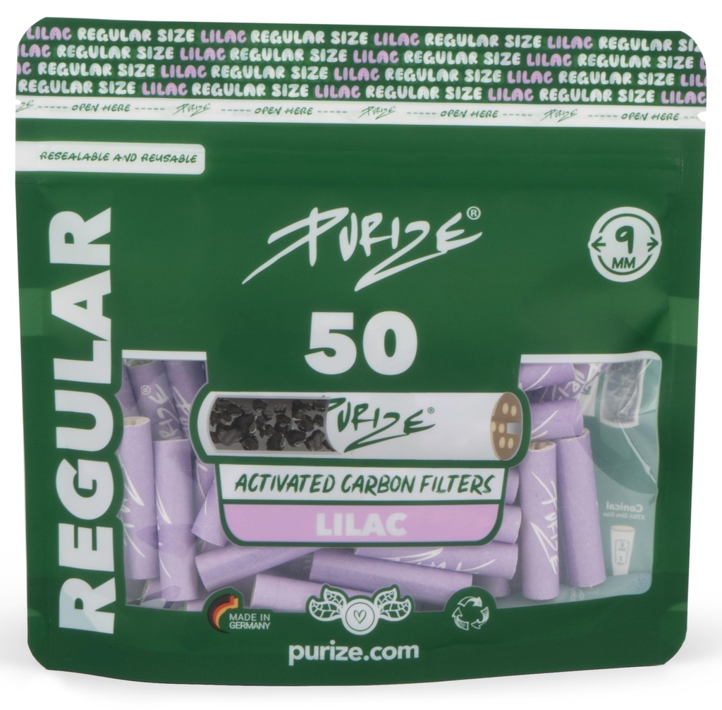 [ZU9BX50LIL] PURIZE Aktivkohlefilter LILA, 1x50er, 9mmØ Regular