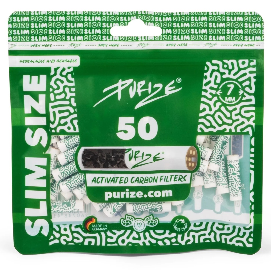 [ZU9SLIM7] PURIZE Aktivkohlefilter 1x50er, SLIM 7mmØ 